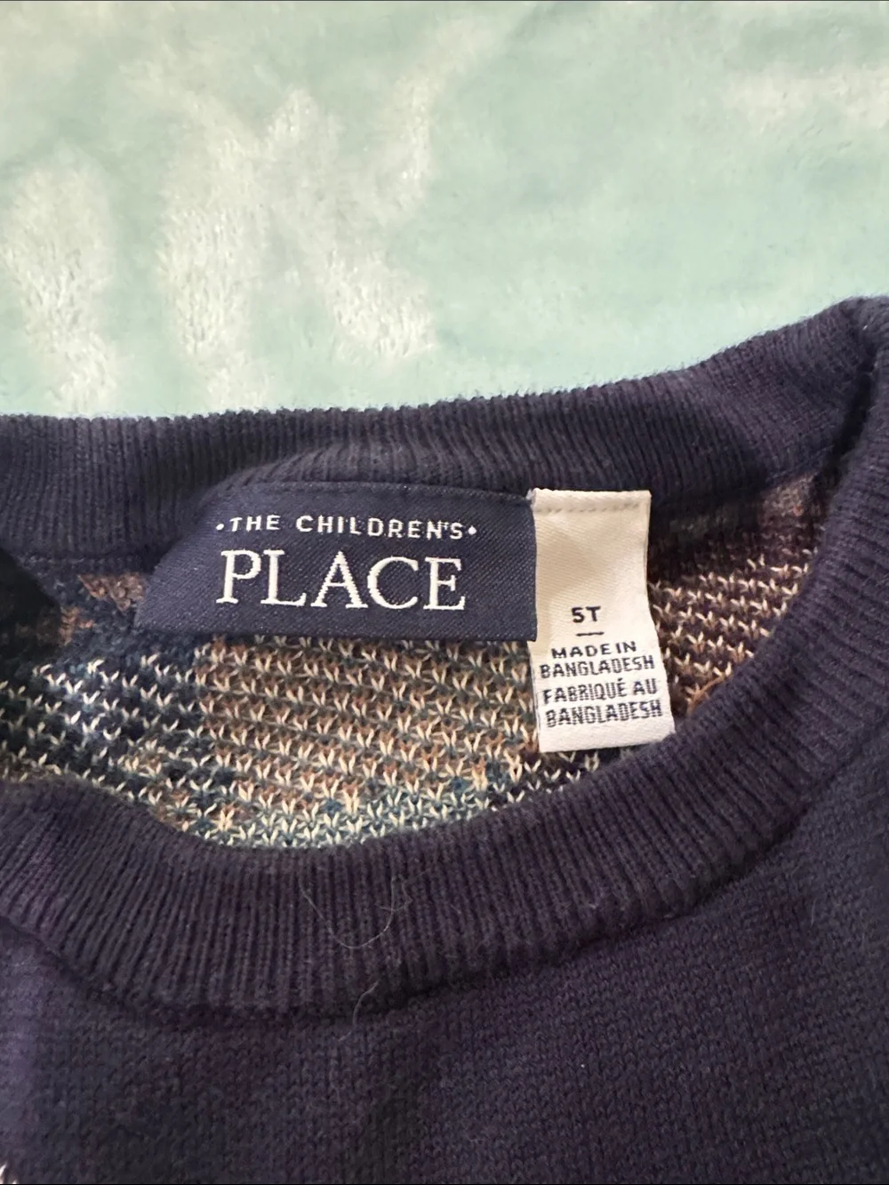 The Children's Place Navy Sweater with Multicolor Dinosaur Pattern